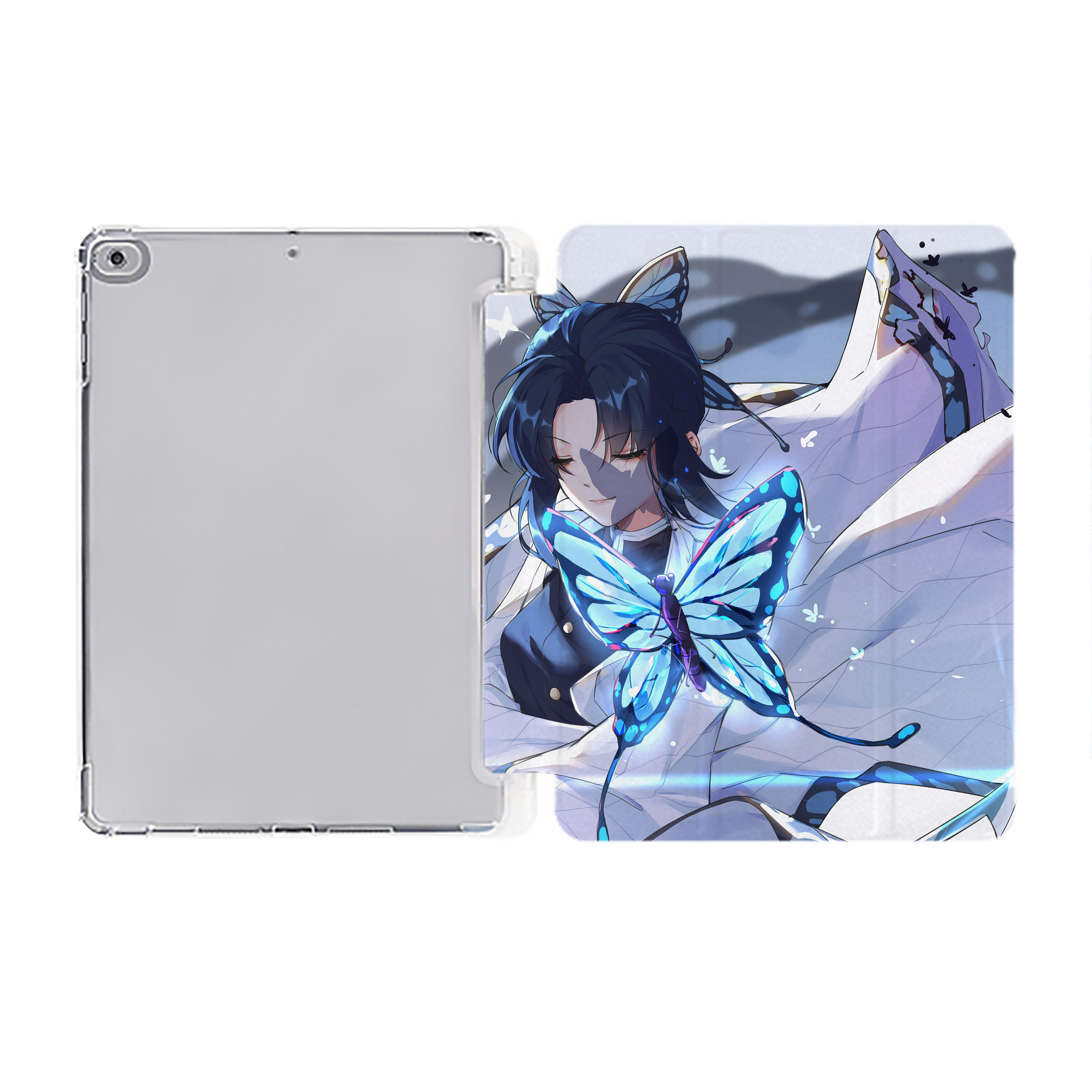 （画像用） 鬼滅の刃（きめつのやいば）蟲柱-胡蝶 しのぶ／こちょう しのぶ Kochou Shinobu IPad ケース ペン収納付き 三つ折りスタンド PUレザー×シリコン 対応機種9.5/10.5/10.9インチ